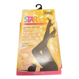 NWT Star Power by SPANX Shaping Tights Black Ribbed Row Pattern‎ Size A